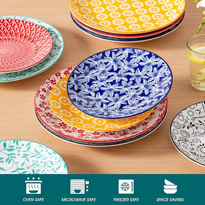 vancasso Ceramic Dinner Plates Set of 6, Large Vintage Plates 10.25 Inch Set of 6 for Kitchen, Porcelain Colorful Plates for Kitchen, Microwave Oven Dishwasher Safe, Vintage Gift, Muted
