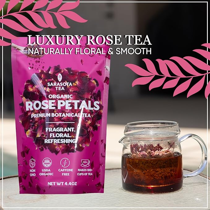 Organic Rose Petals Loose Herbal Tea | 100% USDA Organic Dried Rose Flowers | Caffeine-Free | Premium Culinary & Tea Grade | 4.4oz Bag | Floral & Aromatic | Non-GMO | Natural Beauty & Relaxation