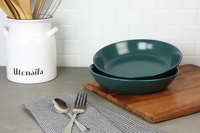Double Line 9.5"/36 oz Dinner Bowl, Set of 2, Emerald Green
