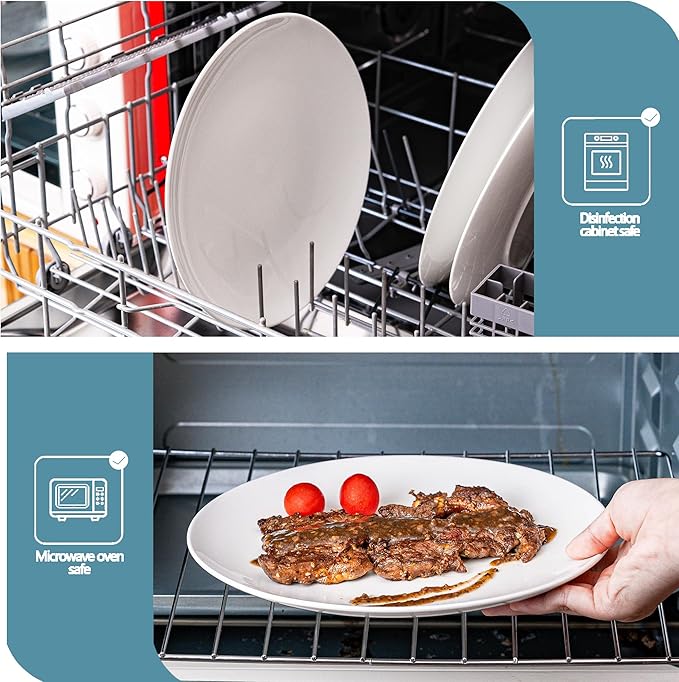 White Dinner Plates Set of 6, 10 Inch Ceramic Plates – White Porcelain Dinner Plates for Kitchen, Serving & Everyday Use, Microwave & Dishwasher Safe, 25.4Cm
