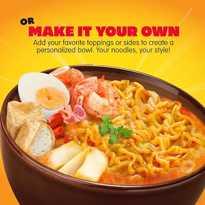 Mi Sedaap Singapore Spicy Laksa Creamy Coconut Instant Ramen Noodles, 3 ounces (Pack of 10) Authentic Indonesian Instant Noodles, Halal Certified, Perfect for Quick and Flavorful Meals