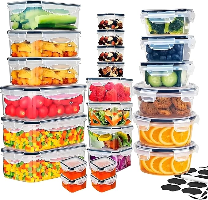 48 Pack Meal Prep Containers Set With Airtight Lids,BPA Free Food Storage Containers For Leftovers Leakproof Stackable Freezer/Microwave/Dishwasher Safe (24, Rectangular+Square)