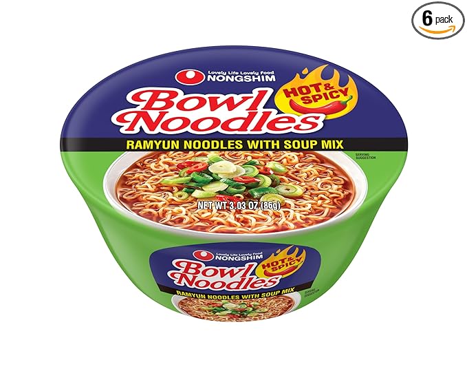 Nongshim Ramen Noodles, Gourmet Instant Ramen bowl, Premium Microwavable Noodle Soup, Hot & Spicy, 3.03 Ounce (Pack of 6)