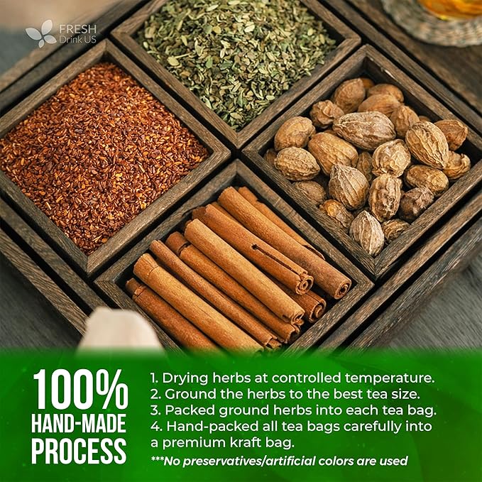 FreshDrinkUS, 30 Tea Bags Herbal Tea – Caffeine-Free Herbal Tea with Rooibos, Turmeric & Hibiscus – Loose Leaf Blend for Daily Rituals and Clean Living – Vegan, No Additives