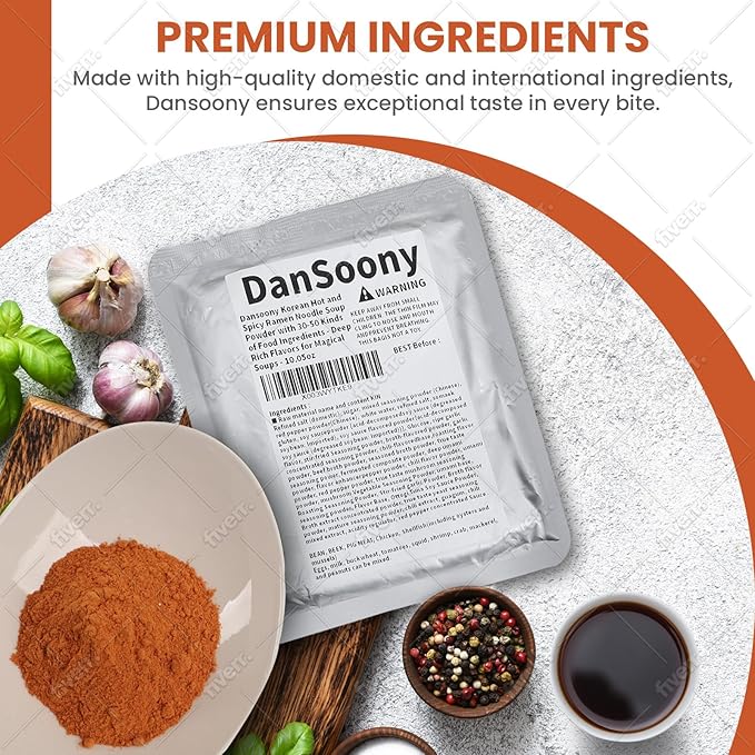DanSoony Korean Hot and Spicy Ramen Noodle Soup Powder with 30-50 Kinds of Food Ingredients - Deep, Rich Flavors for Magical Soups