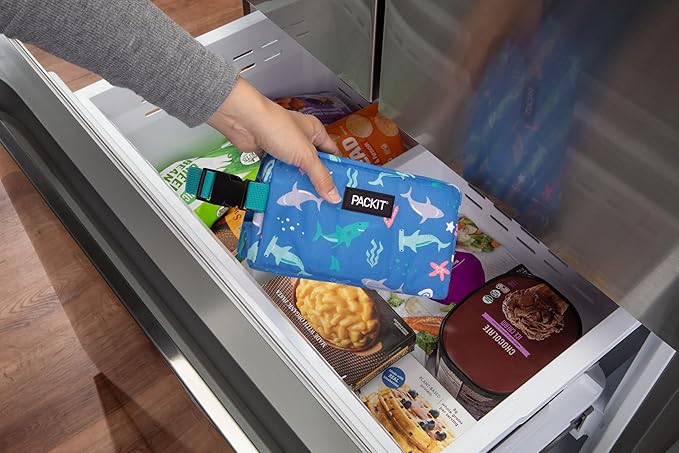 PackIt Freezable Small Insulated Snack Box, Sea Shark, with EcoFreeze Technology (Built-in Ice Pack), Mini Cooler or Small Lunch Bag, For Fresh Snacks On the Go, for Work, Gym, or Travel