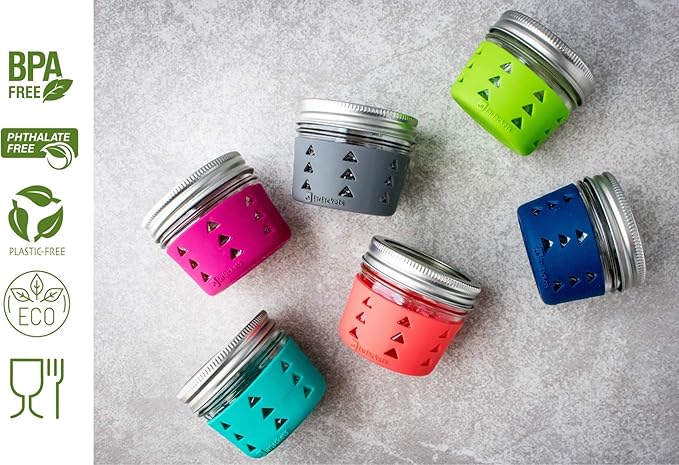 JarJackets Silicone Mason Jar Protector Sleeve - Fits 4oz Jelly Jars | Package of 6 | Multicolor (Multicolor, 6)