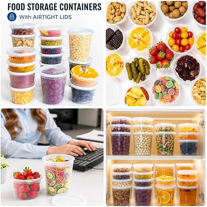 72 Sets (144-Piece) Disposable Food Storage Containers with Lids, BPA-Free, Leakproof, Microwave, Dishwasher and Freezer Safe, Perfect for Everything from Dips and Sauces to Fruits and Full Meals.