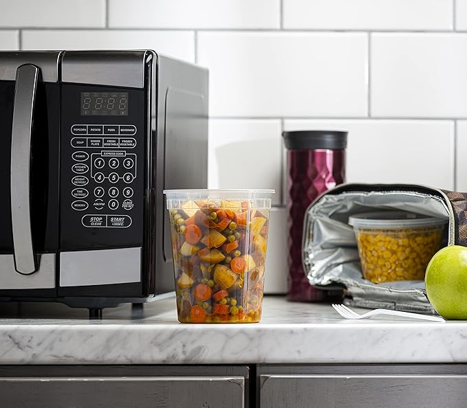 Elegant Disposables 32 OZ - 24 Sets Plastic Deli Food Storage Containers with Airtight Flexible Lids Microwavable, Leak Free, Washable, Freezer Safe.