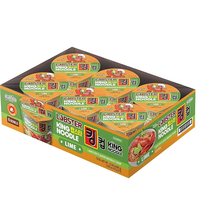 Paldo Fun & Yum Lime Lobster Instant Big Cup Noodles with Soup, Lime Lobster Seafood Flavor 110g 3.88 oz (Pack of 6)