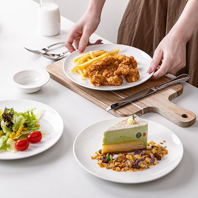 White Salad Plates Set of 6, 8.5 Inch Ceramic Plates – White Porcelain Appetizer & Dessert Plates for Kitchen, Salad, Snack & Everyday Use, Microwave & Dishwasher Safe, 22Cm