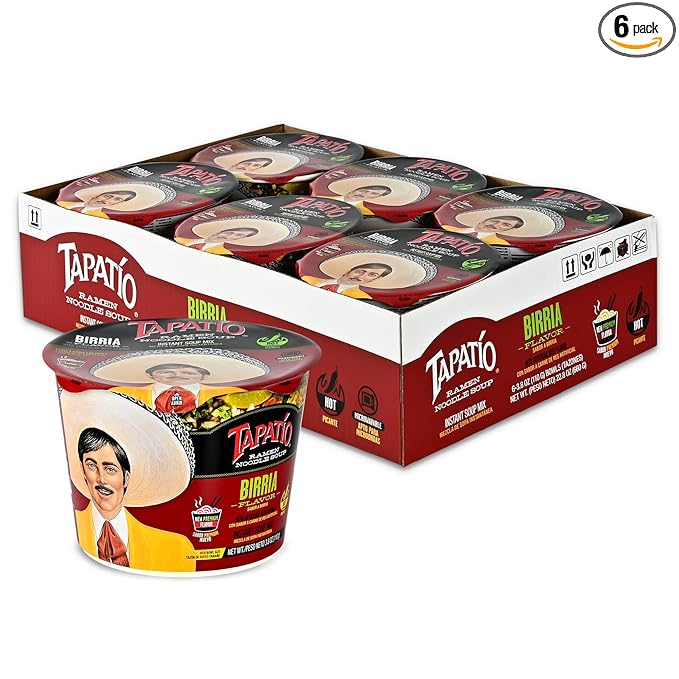 Tapatío Ramen Noodle Soup, Birria Flavored - Microwaveable Big Bowl, 3.88 oz. (110g), 6-Pack
