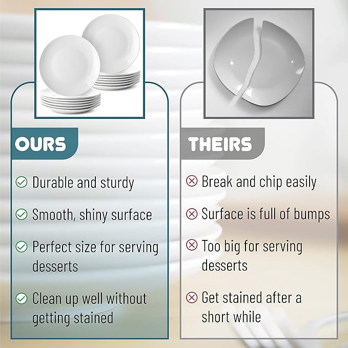 BTaT- White Dessert Plates, 8 inch, Set of 12, Small Plates for Appetizers