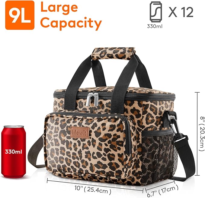 Lifewit Medium Lunch Bag, Insulated Lunch Box, Soft Cooler Cooling Tote for Adult Men Women, Leopard 12-Can (9L)