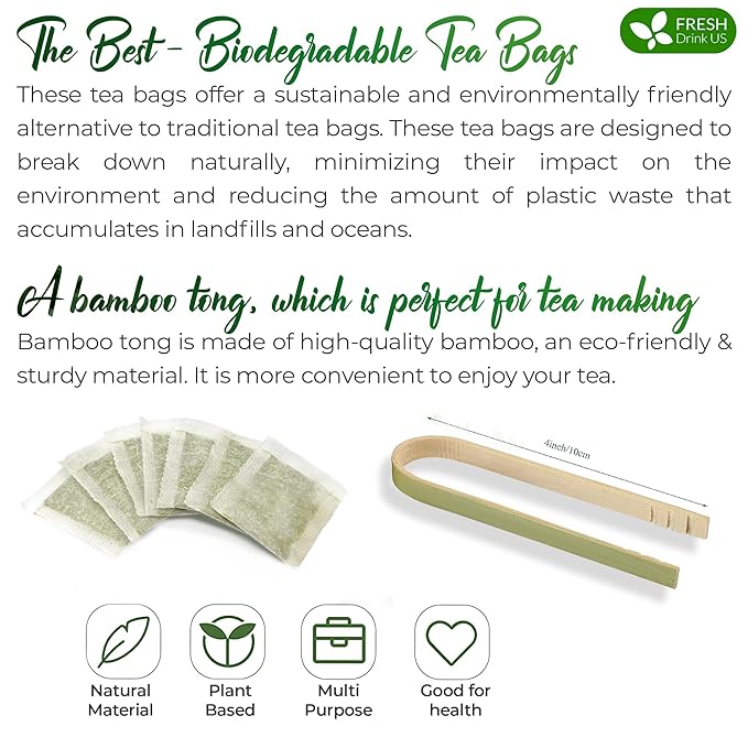 FreshDrinkUS, Premium 175 Green Tea Bags, 100% Natural & Pure from Green Tea Leaves. Loose Leaf Green Tea Herbal Tea. Made with Natural Material Tea Bags. No Sugar, No Caffeine, No Gluten, Vegan.