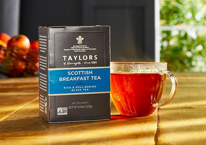 Taylors of Harrogate Scottish Breakfast, Black Tea, Pillow Tea Bags, 50 Count (Pack of 6), Strong, Malty and Full, Caffeinated, Enjoy Hot or Iced, 300 Teabags Total