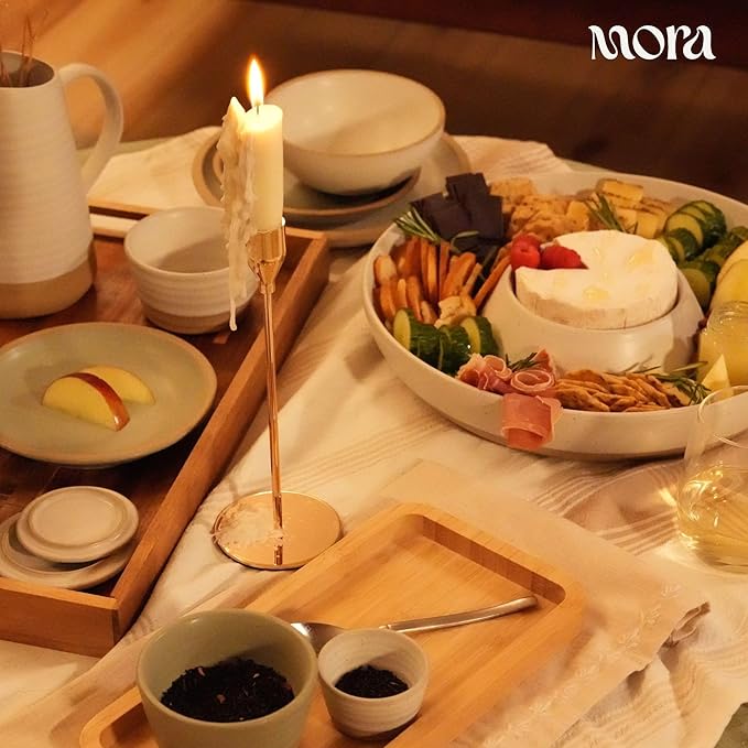 MORA Ceramic Chips and Dip Serving Tray: Large Divided Party Bowl Set for Chips & Salsa, Veggies & Dip, Fruit, Snacks, Entertaining, Hosting, etc. Minimalist Design for the Modern Hostess - Oat