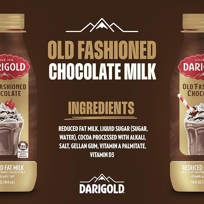 Darigold Old Fashioned Chocolate Milk 2 Percent, Reduced Fat Shelf Stable Milk with Real Cocoa & 6 Essential Nutrients, 19g Protein, rsBT Free - 14oz, 12 Pack (Chocolate)