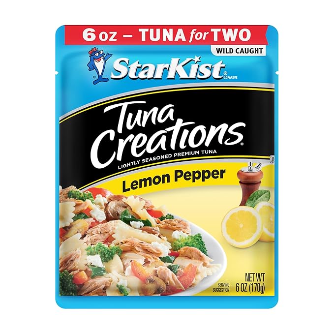 StarKist Tuna Creations Lemon Pepper Pouch (6 oz - 12 Pack) Wild Caught, High Protein Shelf Stable Seafood, Gluten Free, Soy Free, No Draining, Ready to Eat for Salads and Sandwiches