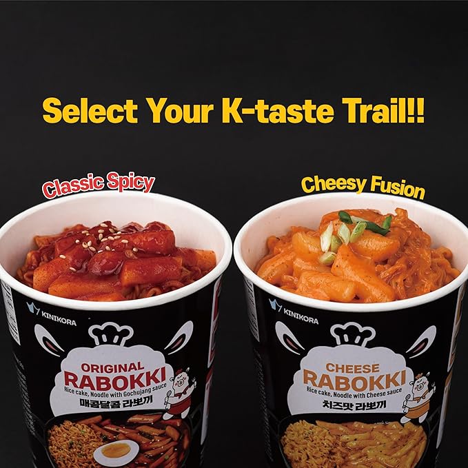 KINIKORA Premium Instant Rabokki Cup - Cheese Flavor, 2 Cups, Korean Ramen & Tteokbokki, Quick and Easy Street Food
