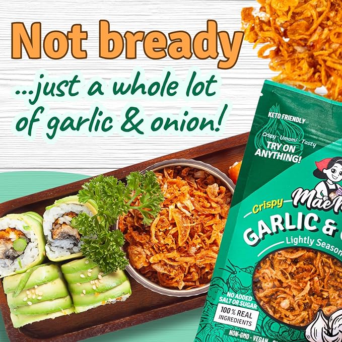 MaeMai Crispy Onion Garlic Flakes (MILD) Value Pack – Light Heat Crunchy Fried Onion & Garlic, Ramen Rice & Salad Topping, Gluten Free, Vegan, 9.51 oz (270g) – 3 Pack