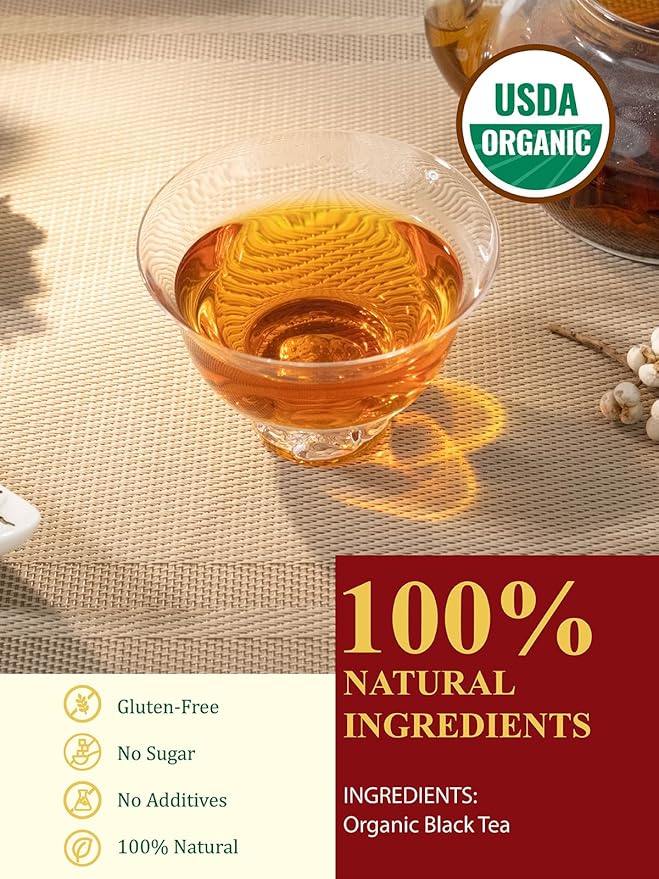 GLDNT Organic Black Tea Loose Leaf, Chinese Premium Golden Monkey Black Tea, Brisk & Mellow Taste with Pleasant Aroma, 3.5oz