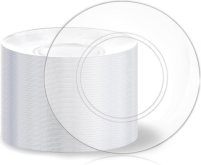 Hioasis 100pcs Clear Plastic Plates for Party - 10.25" Dinner Plates Disposable, Heavy -duty, Classy and Elegant for Weddin
