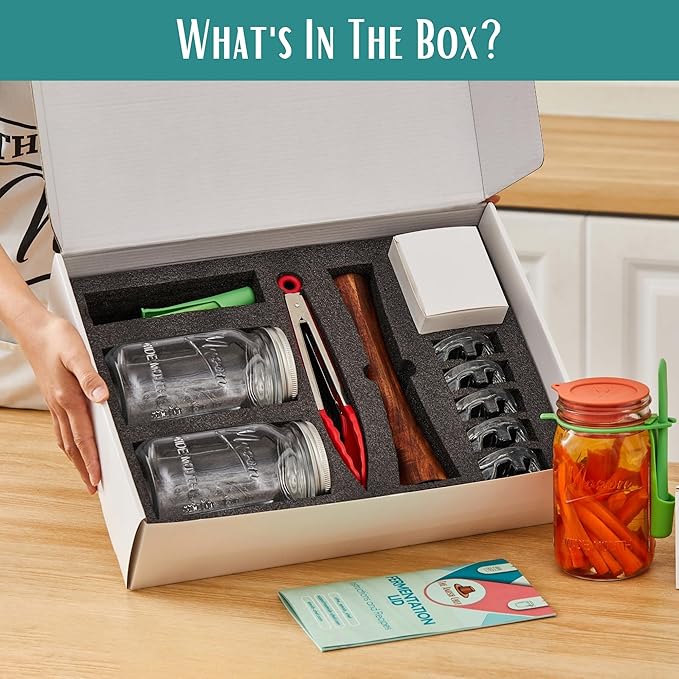 Master Fermentation Kit for Wide Mouth Mason Jar by The Amish Chef - Pickle Kit, Kimchi, Sauerkraut Making Kit - Fermentation Airlock Lids