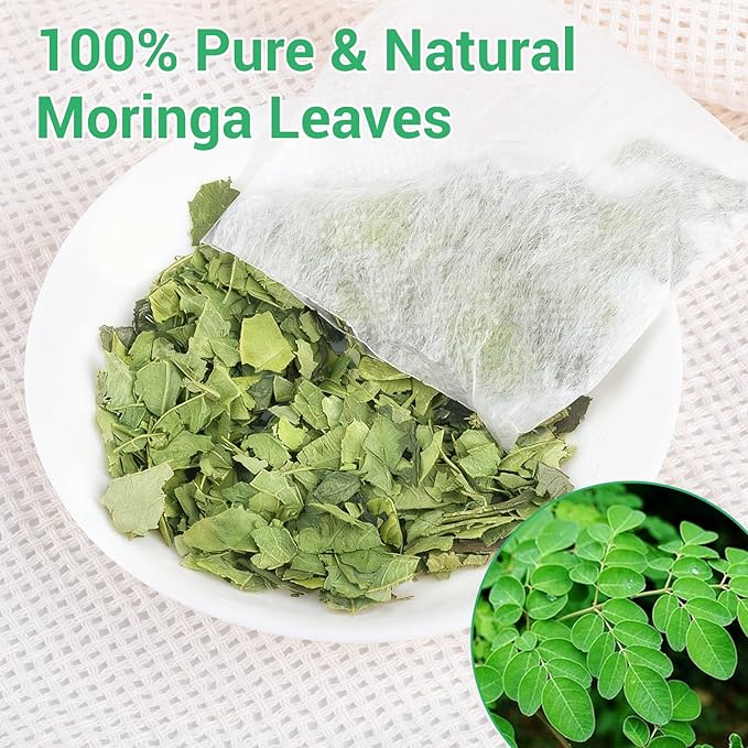 Moringa Tea, 100% Pure & Natural Moringa Leaves Herbal Tea Bags, Supporting Digestion & Immune System, Additive Free, Sugar Free, Non-GMO (50 Bags/1 Pack)