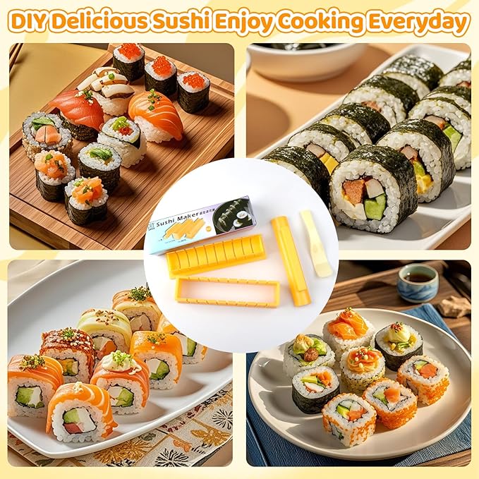 4Pcs Sushi Maker Sushi DIY Mold Set Round Sushi Maker Mold Simple Sushi Making Kit Sushi Tool Kitchen Accessories for Beginners Roller Mold Sushi Cutter