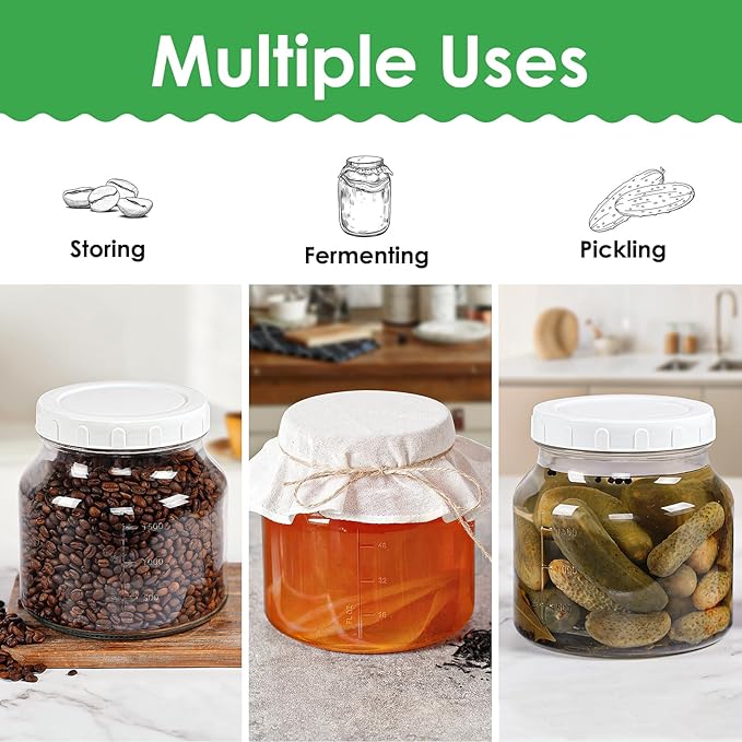Qianfenie 2 Pack 79 Oz Glass Jars with Lids, 100% Airtight and Leak-proof Half Gallon Mason Jar, Pickle Jar Mason Jar Wide Mouth for Cold Brew, Kombucha, Ice Tea, Pickle Eggs, Flour, Sugar