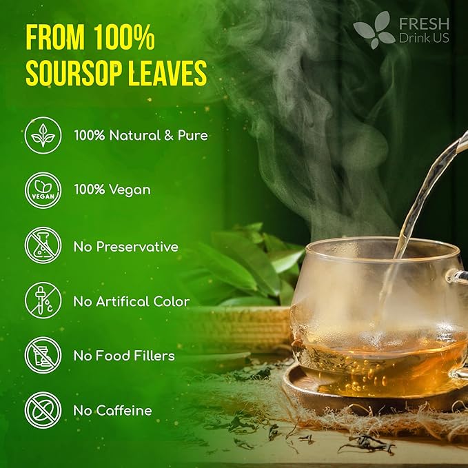 FreshDrinkUS, Premium 8oz Soursop Dried Leaves Loose Leaf Tea – 100% Pure Annona Muricata Leaves, Naturally Dried, Caffeine-Free Herbal Tea for Daily Enjoyment. Sugar-Free. Vegan