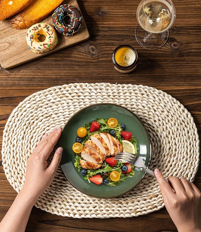 LERATIO Ceramic Dinner Plates Set of 6, 8.0 Inch Handmade Reactive Glaze Porcelain Plates, Coupe Shape Dinnerware Dishes Set for Kitchen,Oven& Microwave & Dishwasher Safe, Scratch Resistant-Green