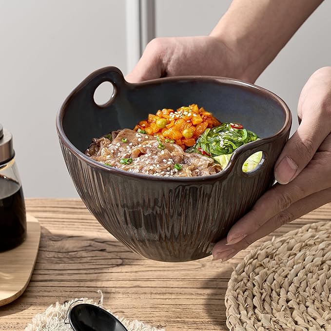 Ramen Bowl with Chopsticks and Spoons Set, 7 Inch Ceramic Noodle Bowl Set of 2, Dishwasher Safe for Pho Udon Soba Noodle Salad Pasta, Special Reactive Glazed Bowls Set, Amethyst Veil