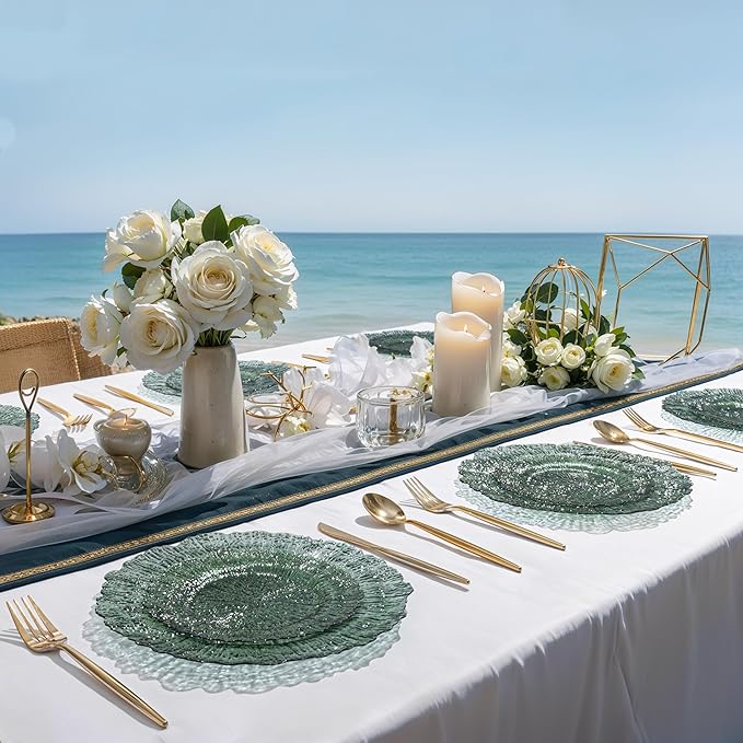 U-QE 60PCS Clear Green Plastic Plates - Green Plates Disposable Heavy Duty - Disposable Plastic Plate for Party, Weddings and Formal Occasions Including 30 Dinner Plate 10" & 30 Appetizer 7"