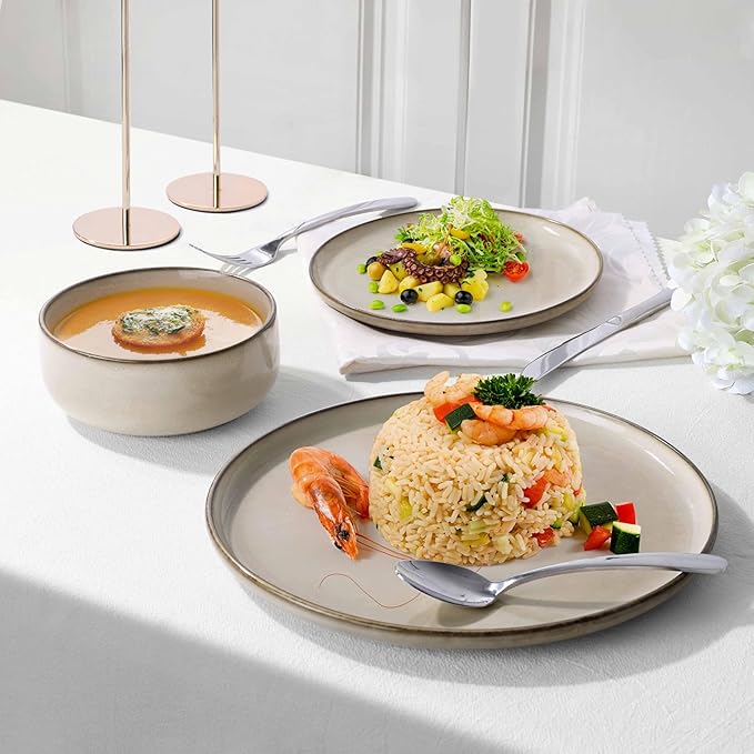 Herogo Ceramic 10.43 Inch Dinner Plates Set of 4, Stoneware Dinnerware Plate Set, Double Reactive Glaze Large Dinnerware Plates for Kitchen, Microwave, Oven & Dishwasher Safe, Cream Khaki