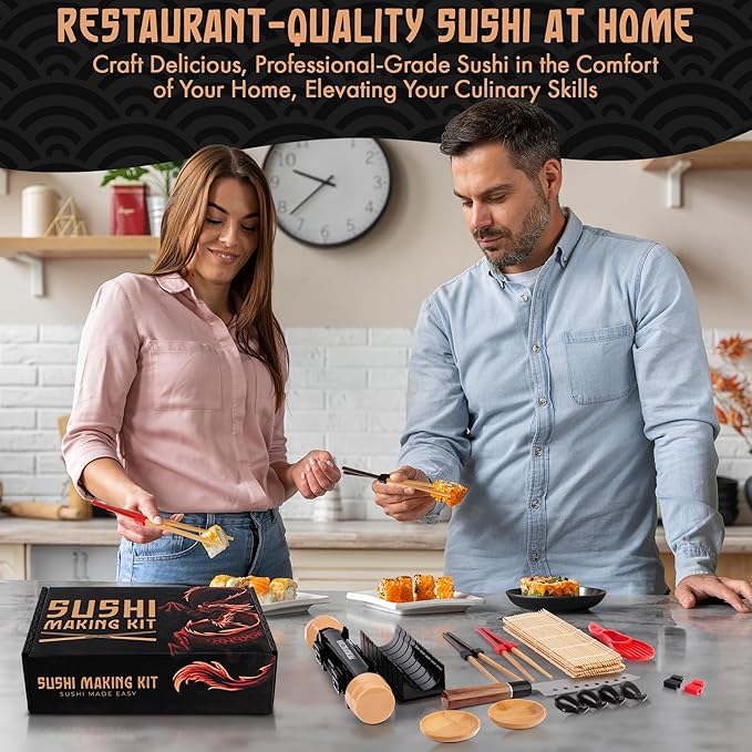 30 Pcs Sushi Making Kit – Sushi Bazooka Maker Kit with Nori Sheets for Sushi, Bamboo Rolling Mat, Easy DIY Roller Set for Beginners at Home, USDA Organic