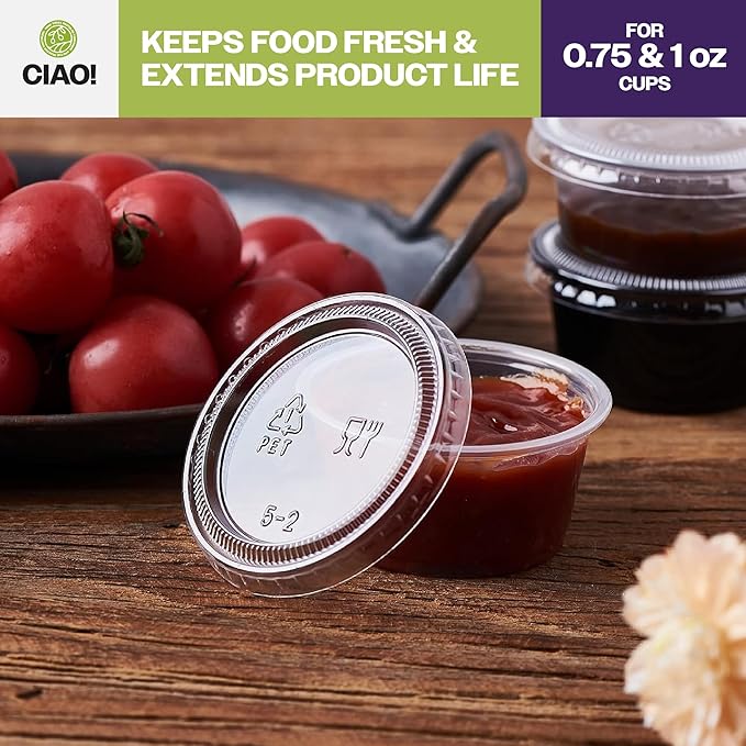 Ciao! Ultra Clear PET Portion Cup Lids, .45mm Diameter, Fit For Ciao! 0.75oz & 1oz Portion Cups - Case of 2,500