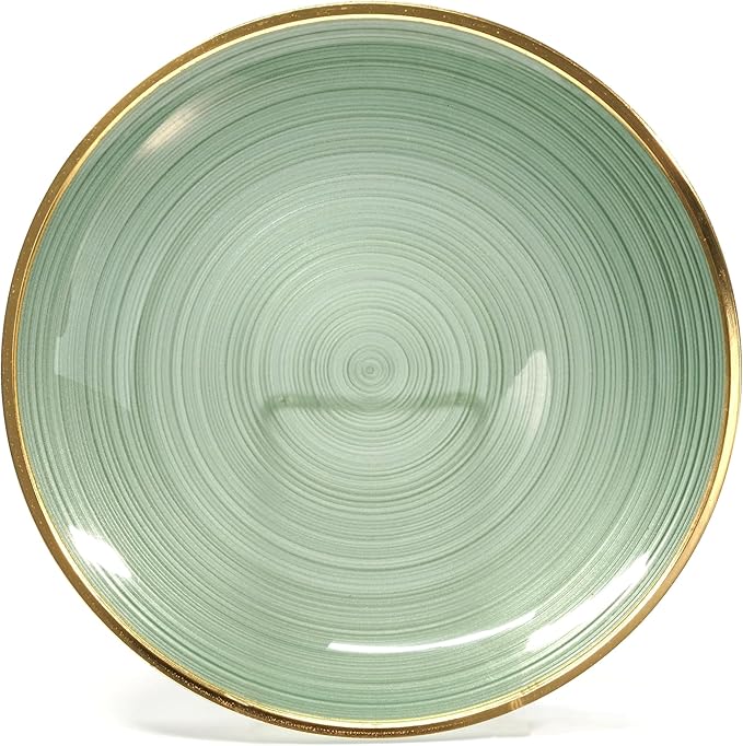 " OCCASIONS " 50 Plates Pack (25 Guests)-Wedding Party Disposable Plastic Plate Set -25 x 10'' Dinner + 25 x 7'' Salad & Dessert plates (Belize in Green & Gold)