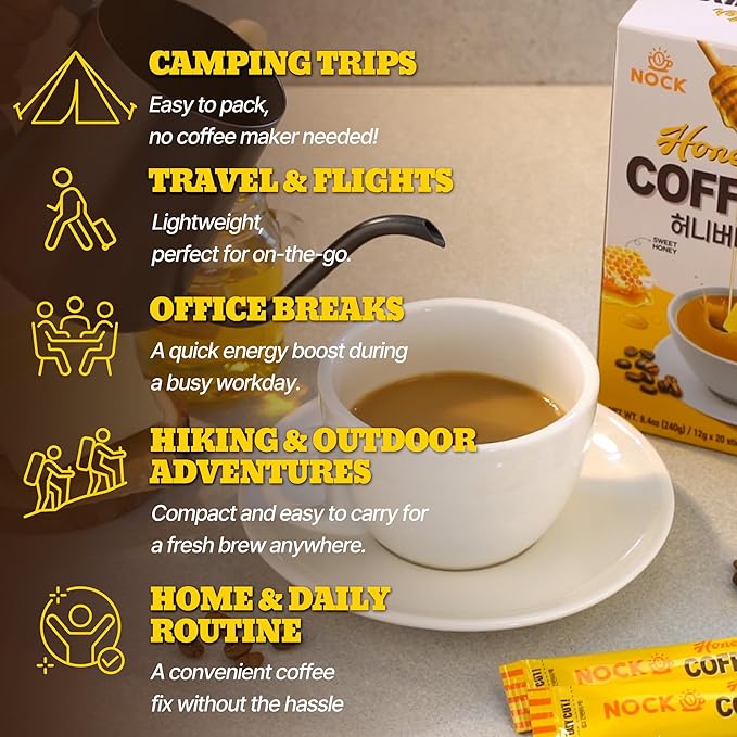 [Nokchawon] Honey Butter Coffee Mix, Sweet & Creamy Korean Instant Latte, Unique Gourmet Flavor for Office & Travel, 20 Sticks