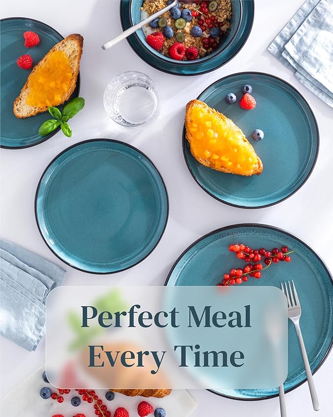 PURE LIVING INTERIOR DESIGN Stoneware small dinner plates set 2 pcs – 7.5" dark petrol blue ceramic salad & dessert plates – Dishwasher and microwave safe – Stylish plates set – Dinner service