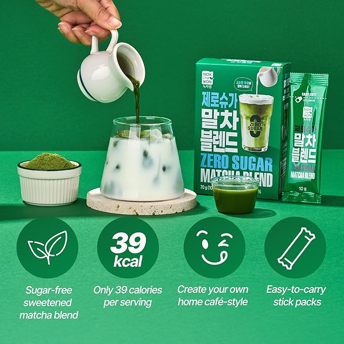 [Nokchawon] Sugar Free Matcha Green Tea Sticks (20 Count) - Instant Sweetened Powder Packets for Water Bottle - Zero Calorie Keto Friendly Energy for Travel and Office - 2.47 oz