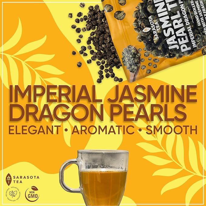 Organic Jasmine Pearls Loose Leaf Tea | Hand-Rolled Green Tea Scented with Jasmine Blossoms | USDA Organic | Premium Dragon Pearls | 1lb (16oz) Bag | Floral & Smooth | Non-GMO