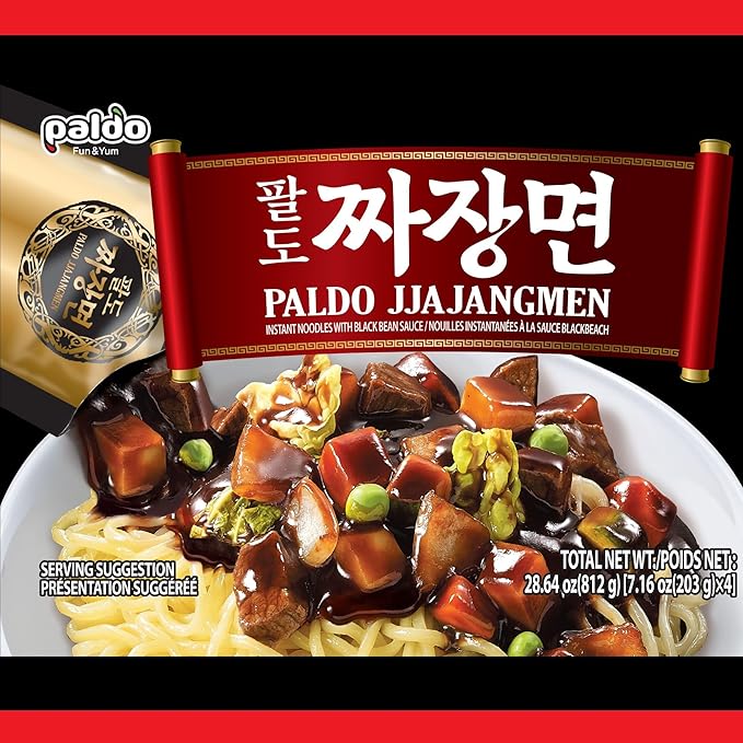 Paldo Korean Ramen Family Pack 7.16oz Jjajangmen (Pack of 4)