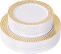 Fijinhom 100PCS Heavy Duty Gold Plastic Plates for 50 Guests, for Party, Wedding, Birthday, Dinnerware Set of 50PCS 10" Dinner Plates & 50PCS 7.5" (Gold)