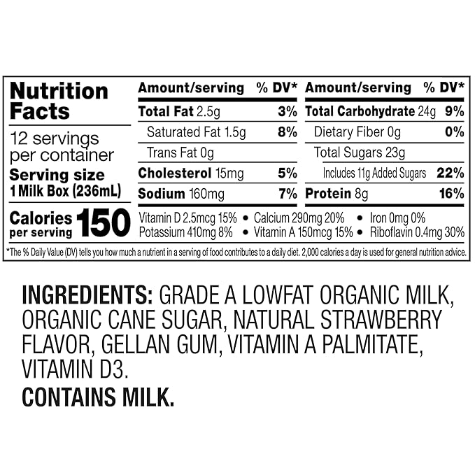 Horizon Organic Shelf Stable 1% Lowfat Strawberry Milk Boxes, Pack of 12 - 8g Protein per Serving