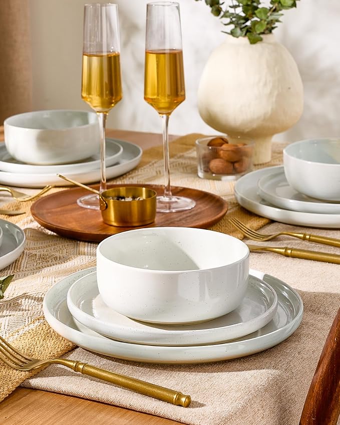 Famiware Milkyway Plates and Bowls Set, 12 Pieces Dinnerware Sets, Dishes Set for 4, White