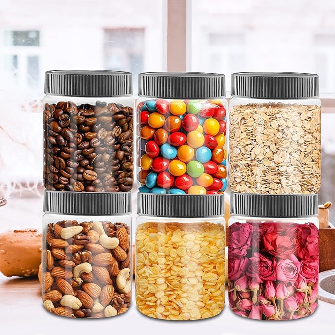 4 Pack Plastic Jars with Lids, 10 oz Clear Storage Container, Leakproof Plastic Mason Jars for Storing Dry Food, Coffee, Nuts and More