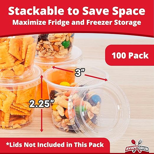 Leakproof BPA Free 5.5 oz Souffle Cups 100 PK. Stackable Portion Containers for Sampling, Salad Dressing, Sauces or Jello Shot. Plastic Food Prep Supplies for Restaurant, Cafe Catering, Deli, Party.