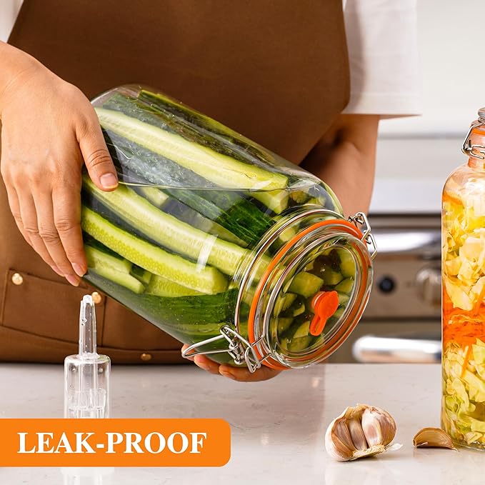 1 Gallon Glass Fermentation Jar with Air Lock, Complete Fermenting Kit for Sauerkraut, Kimchi, Kombucha & Homemade Pickles